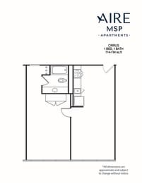 AireMSP_Cirrus_1br_714-734sf floor plam at Aire MSP Apartments, Bloomington, MN, 55425