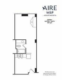 AireMSP_Osprey_Alcove-467sf floor plan at Aire MSP Apartments, Bloomington, 55425