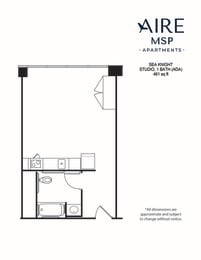 AireMSP_SeaKnight_Studio-ADA-461sf floor plan at Aire MSP Apartments, Bloomington, MN, 55425