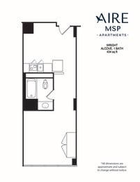 AireMSP_Wright_alcove-434sf floor plan at Aire MSP Apartments, Bloomington, MN
