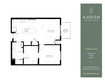 1 bed 1 bath K at Ardor on the Bluffs South Loop Residences Apartments, Bloomington
