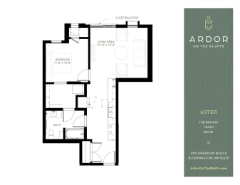 1 bed 1 bath Q at Ardor on the Bluffs South Loop Residences Apartments, Minnesota, 55425