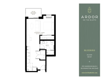 Studio 1 bathroom A at Ardor on the Bluffs South Loop Residences Apartments, Minnesota, 55425