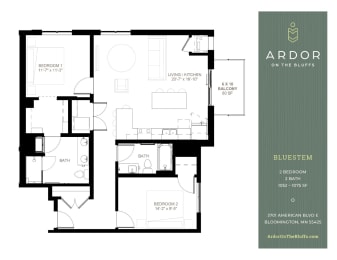 2 bed 2 bath B at Ardor on the Bluffs South Loop Residences Apartments, Bloomington, Minnesota