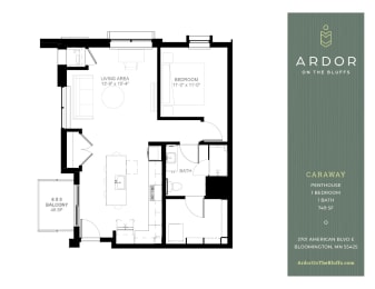1 bed 1 bath U at Ardor on the Bluffs South Loop Residences Apartments, Bloomington