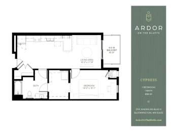 1 bed 1 bath J at Ardor on the Bluffs South Loop Residences Apartments, Bloomington, Minnesota