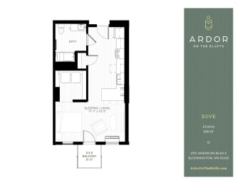 Studio 1 bathroom B at Ardor on the Bluffs South Loop Residences Apartments, Bloomington, 55425