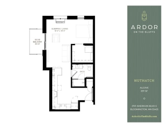 a floor plan of a bedroom apartment at Ardor on the Bluffs South Loop Residences Apartments, Bloomington, MN, 55425