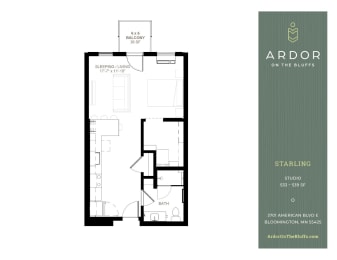 Studio 1 bathroom F at Ardor on the Bluffs South Loop Residences Apartments, Bloomington, 55425