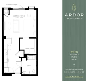 Studio 1 bathroom I at Ardor on the Bluffs South Loop Residences Apartments, Bloomington, 55425