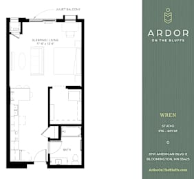 Studio 1 bathroom K at Ardor on the Bluffs South Loop Residences Apartments, Minnesota