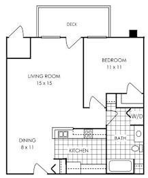 A black and white image of a house floor plan with a living room, dining room, kitchen, bathroom, and bedroom.