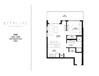 1 bedroom 1 bathroom Cedar Floor Plan at CityLine Apartments, Minneapolis