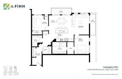 A floor plan for a 2 Bedroom Penthouse with 2 Bathrooms and a Living Room.