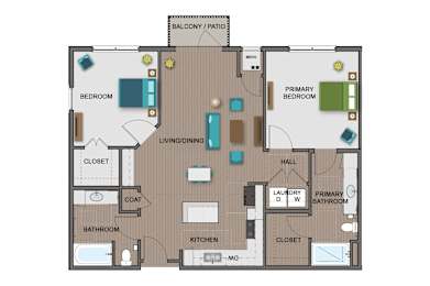 A floor plan of a house with a living room, dining room, kitchen, and multiple bedrooms.
