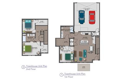 A diagram shows the layout of a townhouse with two floors, including details of the rooms and their placements.