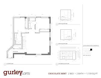 Two bedroom floor plan named Chocolate Mint at Gurley Lofts in Minneapolis, MN