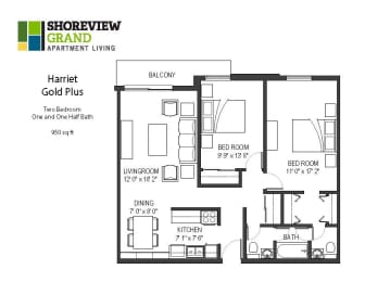 Harriet Gold Plus Floor Plan at Shoreview Grand, Shoreview