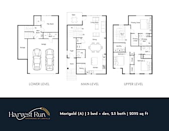 A diagram shows the layout of a three-bedroom, two-bathroom apartment.