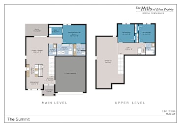 A floor plan for a rental townhome with two bedrooms and two bathrooms.