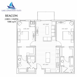Beacon 2 Bed 2 Bath Floor Plan at Lake Jonathan Flats, Chaska, MN