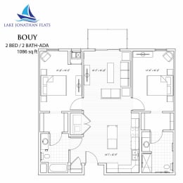 Buoy 2 Bedroom 2 Bathroom Floor Plan at Lake Jonathan Flats, Chaska, 55318