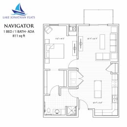Navigator 1 Bed 1 Bath Floor Plan at Lake Jonathan Flats, Chaska