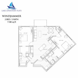 2 Bedroom 2 Bathroom Floor Plan at Lake Jonathan Flats, Minnesota