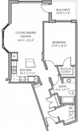 a floor plan of a small apartment with a kitchen and a living room