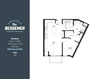 1Bed 1Bath 726 sq.ft at The Bessemer at Seward Commons Apartments, Minneapolis, MN,  55404