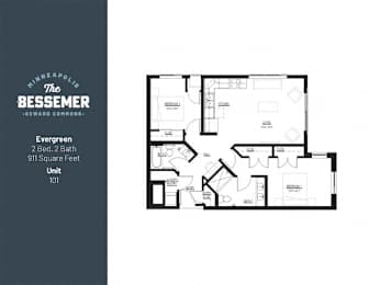 2Bed 2Bath 911 Sq.ft. at The Bessemer at Seward Commons Apartments, Minneapolis, 55404