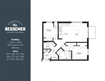2Bed 2Bath 826 Sq.Ft. at The Bessemer at Seward Commons Apartments, MN, 55404