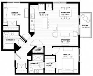 A black and white image of a house floor plan with labeled rooms.