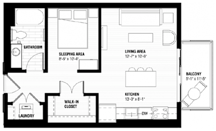 A black and white image of a floor plan for a home with labeled rooms.