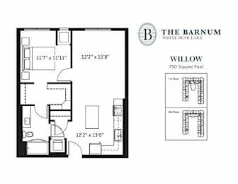 1BedWillow1 at The Barnum Apartments, White Bear Lake, MN,  55110