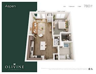 Floor Plan  1 bed 1 bath at Olivine Apartments, Victoria, MN, 55386