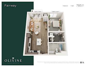 Floor Plan  1 bed 1 bath E at Olivine Apartments, Minnesota