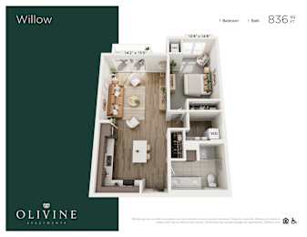 Floor Plan  1 bed 1 bath H at Olivine Apartments, Victoria, MN