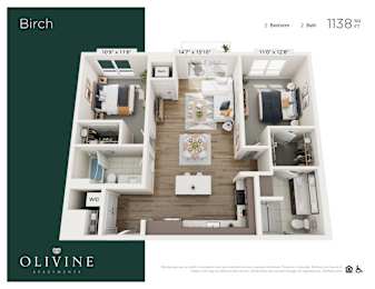 Floor Plan  2 bed 2 bath F at Olivine Apartments, Victoria 55386