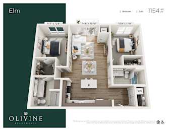Floor Plan  2 bed 2 bath B at Olivine Apartments, Minnesota
