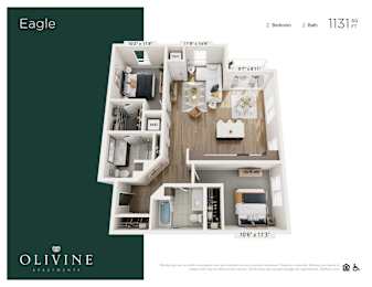 Floor Plan  2 bed 2 bath D at Olivine Apartments, Victoria, MN, 55386