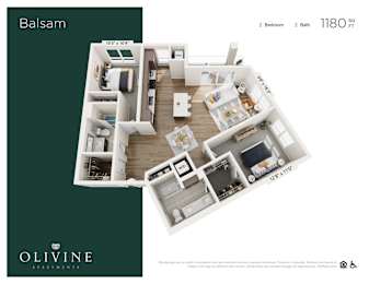 Floor Plan  2 bed 2 bath J at Olivine Apartments, Minnesota, 55386