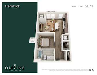 Floor Plan  1 bedroom 1 bath B at Olivine Apartments, Minnesota
