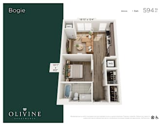Floor Plan  1 bedroom 1 bath A at Olivine Apartments, Victoria