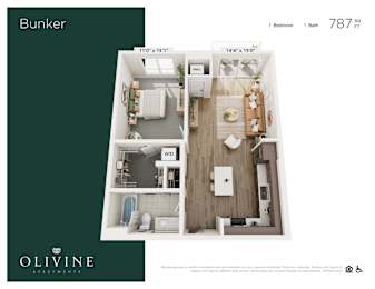 Floor Plan  1 bed 1 bath D at Olivine Apartments, Victoria