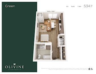 Floor Plan  Studio 1 bath A at Olivine Apartments, Minnesota