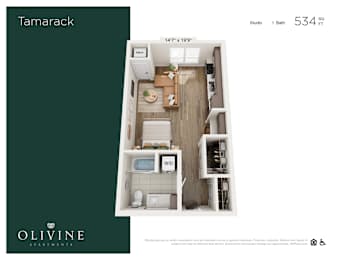 Floor Plan  Studio 1 bath B at Olivine Apartments, Minnesota, 55386