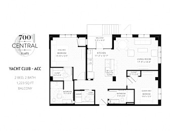 A floor plan for a yacht club apartment with 700 Central Flats.