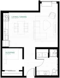 Teal Floor Plan at Viridium Apartments, Minneapolis, MN 55401