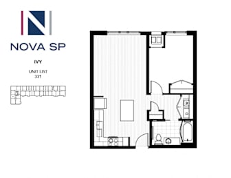 A floor plan of an apartment in the Nova Sp building.